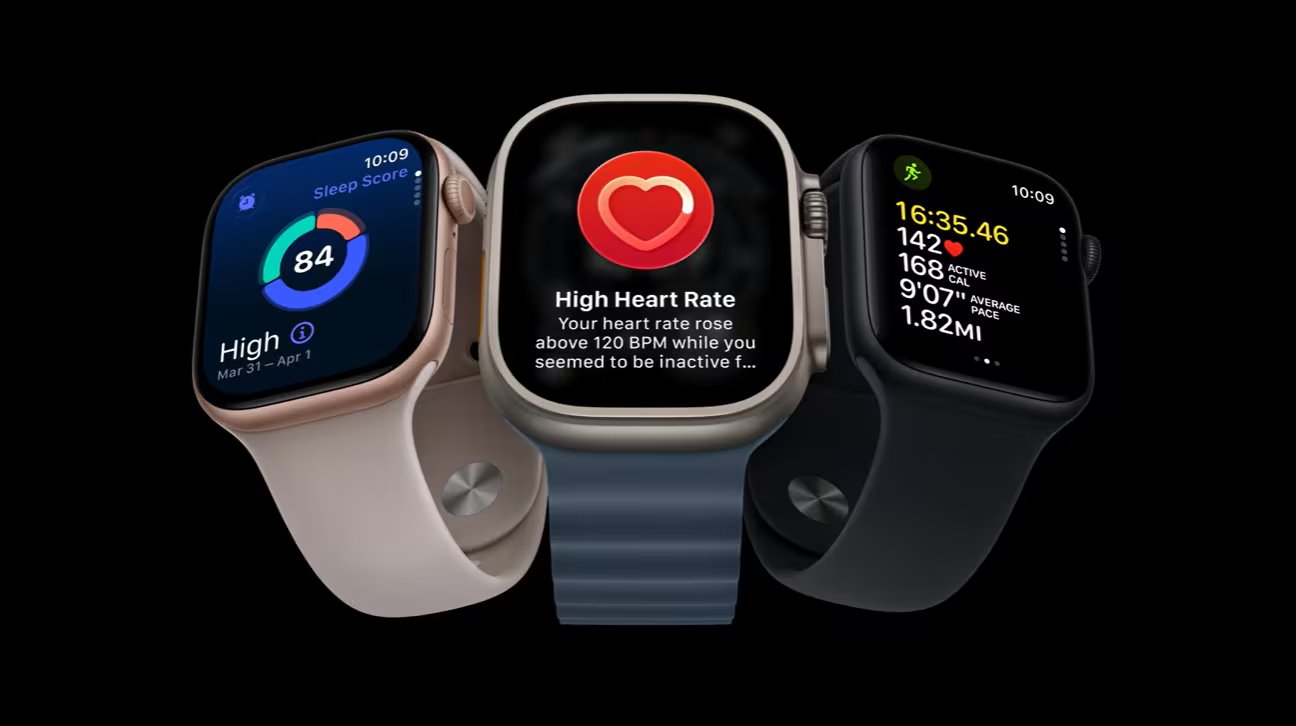 El Apple Watch Series 12 incorpora un sensor más grande para registrar el ejercicio, el sueño, la recuperación, la frecuencia cardíaca y la oxigenación de la sangre, además de calcular una estimación de la edad de salud - crédito Apple
