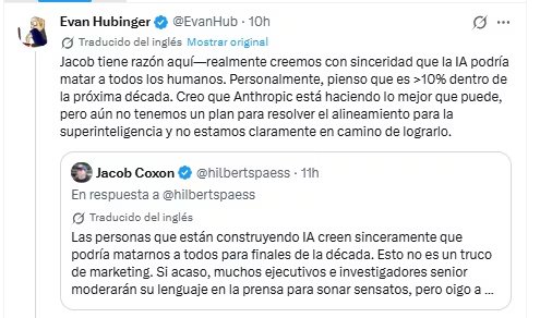 La respuesta de Evan Hubinger, que dirige un equipo de seguridad en Anthropic y sigue en la empresa