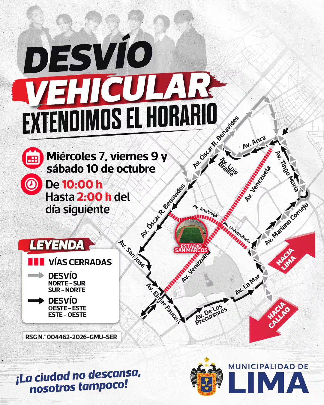 La Municipalidad de Lima establece un plan de desvío vehicular en los alrededores del Estadio San Marcos por los conciertos de BTS del 7, 9 y 10 de octubre. (Municipalidad de Lima)