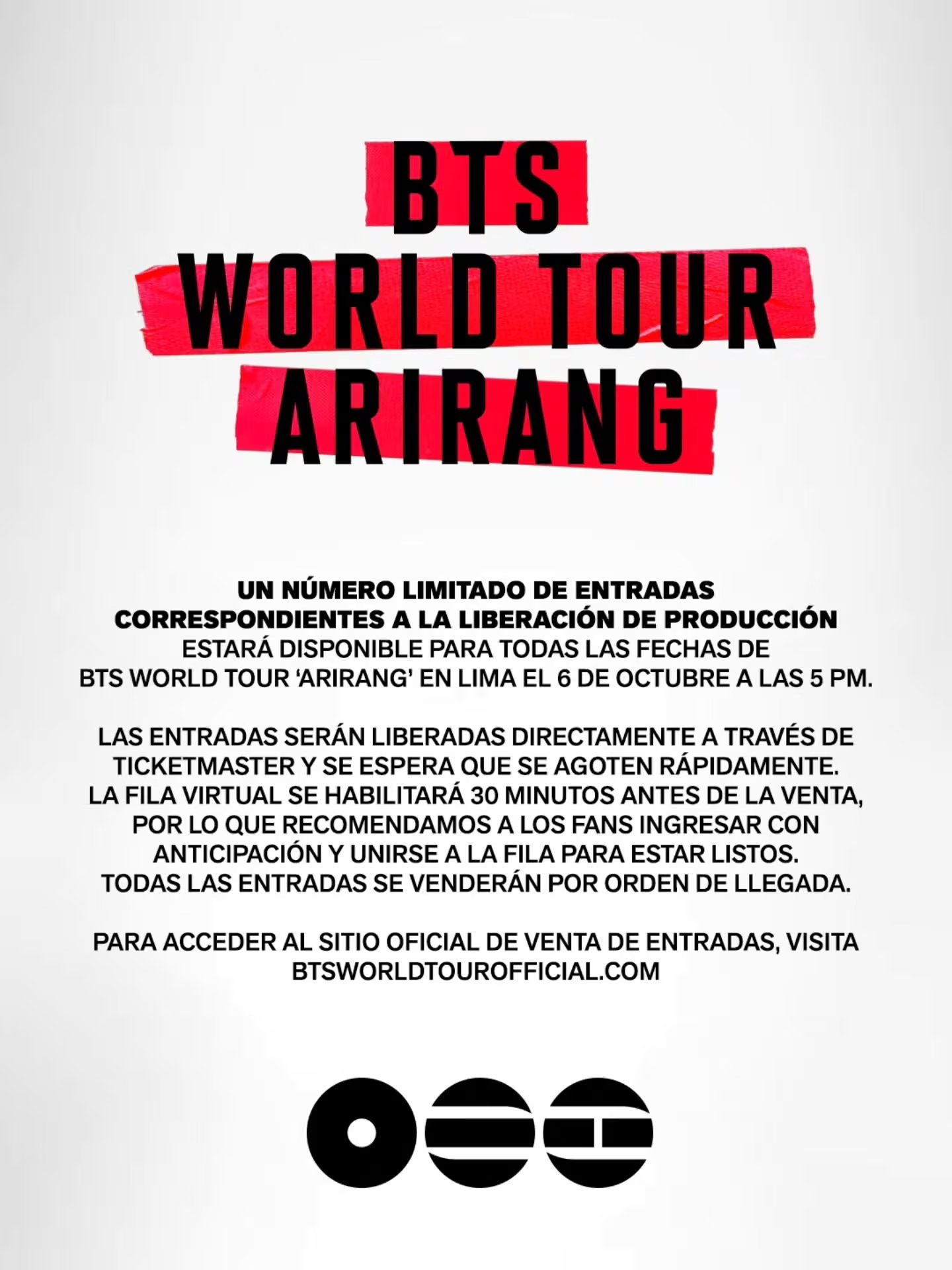 Las nuevas entradas para BTS en el Estadio San Marcos serán liberadas por producción a través de Ticketmaster Perú.
