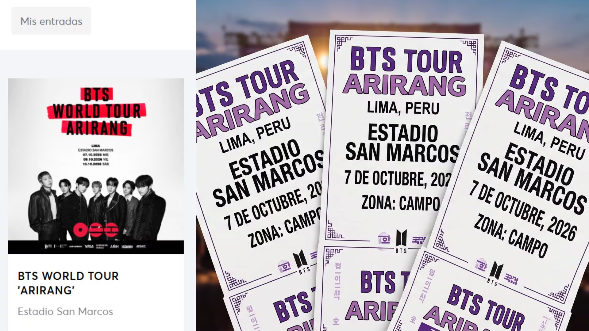 Anuncios y entradas no oficiales para un supuesto concierto del grupo BTS en el Estadio San Marcos en Lima alertan sobre posibles estafas en la reventa. ((Imagen Ilustrativa Infobae))