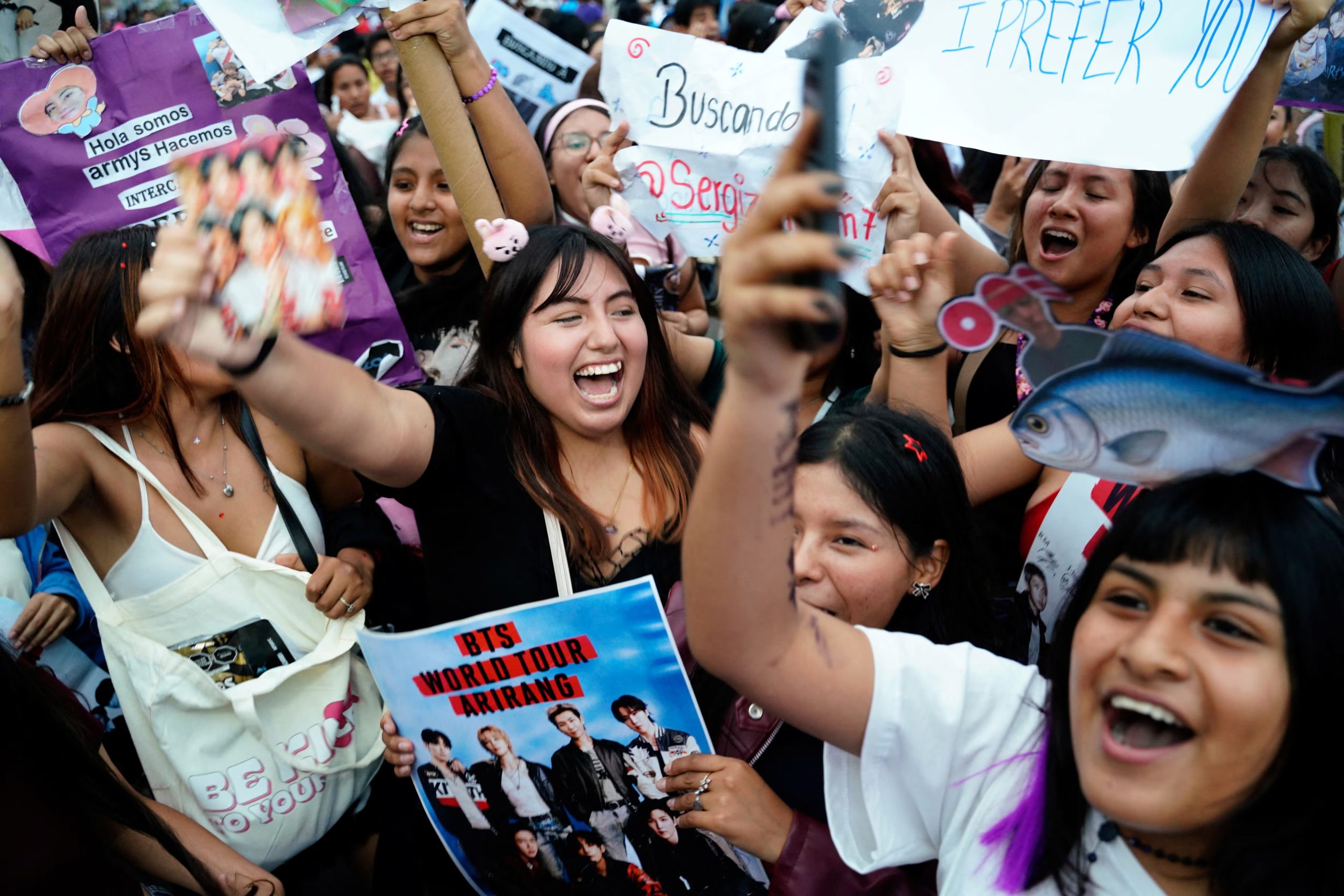 BTS fans gather outside of Estadio San Marcos before a concert by the South Korean Kpop group, in Lima, Peru, October 7, 2026. REUTERS/Leslie Moreno