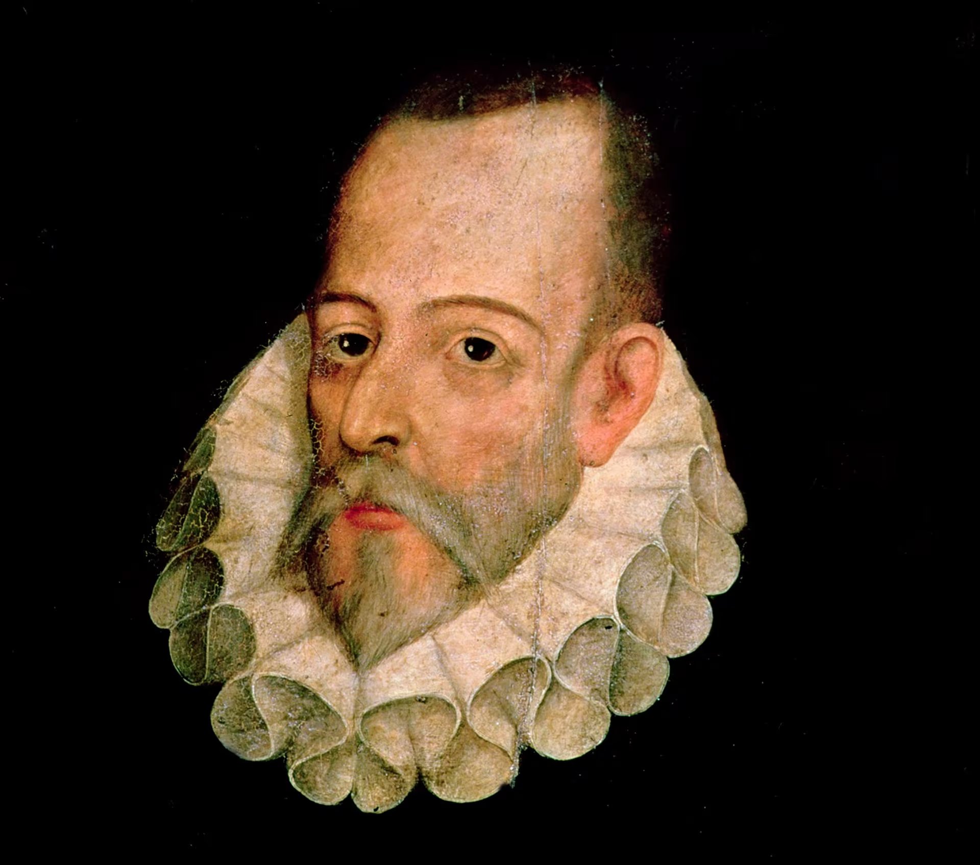 Miguel de Cervantes sufrió tres heridas de arcabuz durante la contienda, las cuales dejaron inutilizado su brazo izquierdo (óleo en panel) by Jauregui y Aguilar, Juan de (c.1566-1641); Real Academia de la Historia, Madrid, Spain