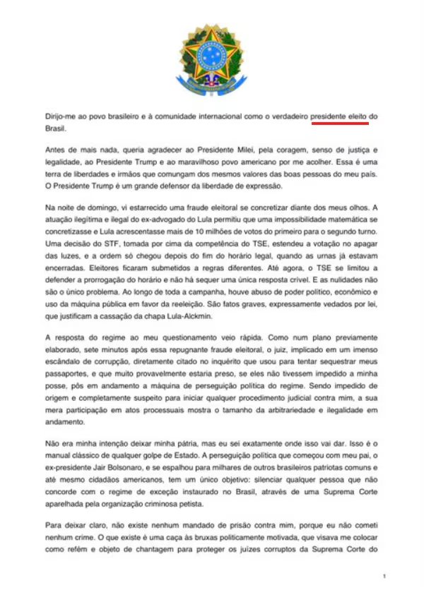 Primera versión de la carta en la que se presenta como