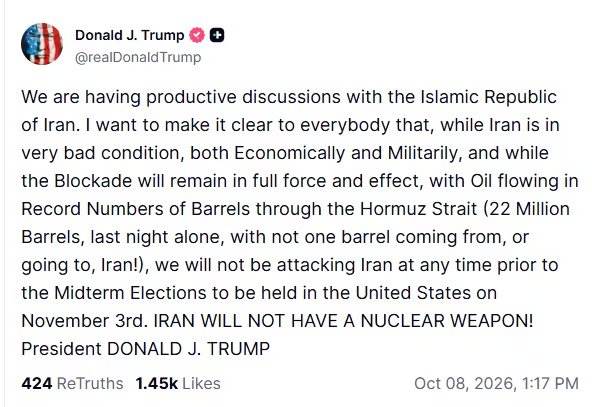 El mensaje de Trump en Truth Social sobre Iran.jpg