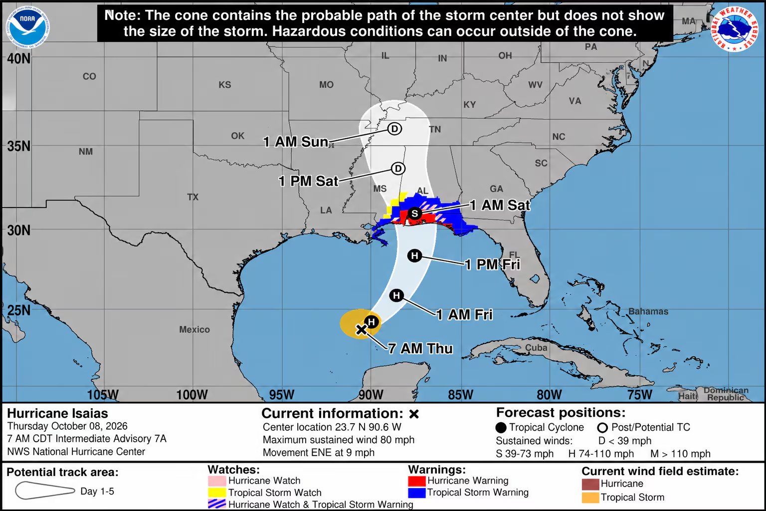 El organismo meteorológico alertó sobre riesgos de marejada ciclónica mortal e inundaciones repentinas desde la desembocadura del río Misisipi hasta Florida (NHC) (Imagen Ilustrativa Infobae)