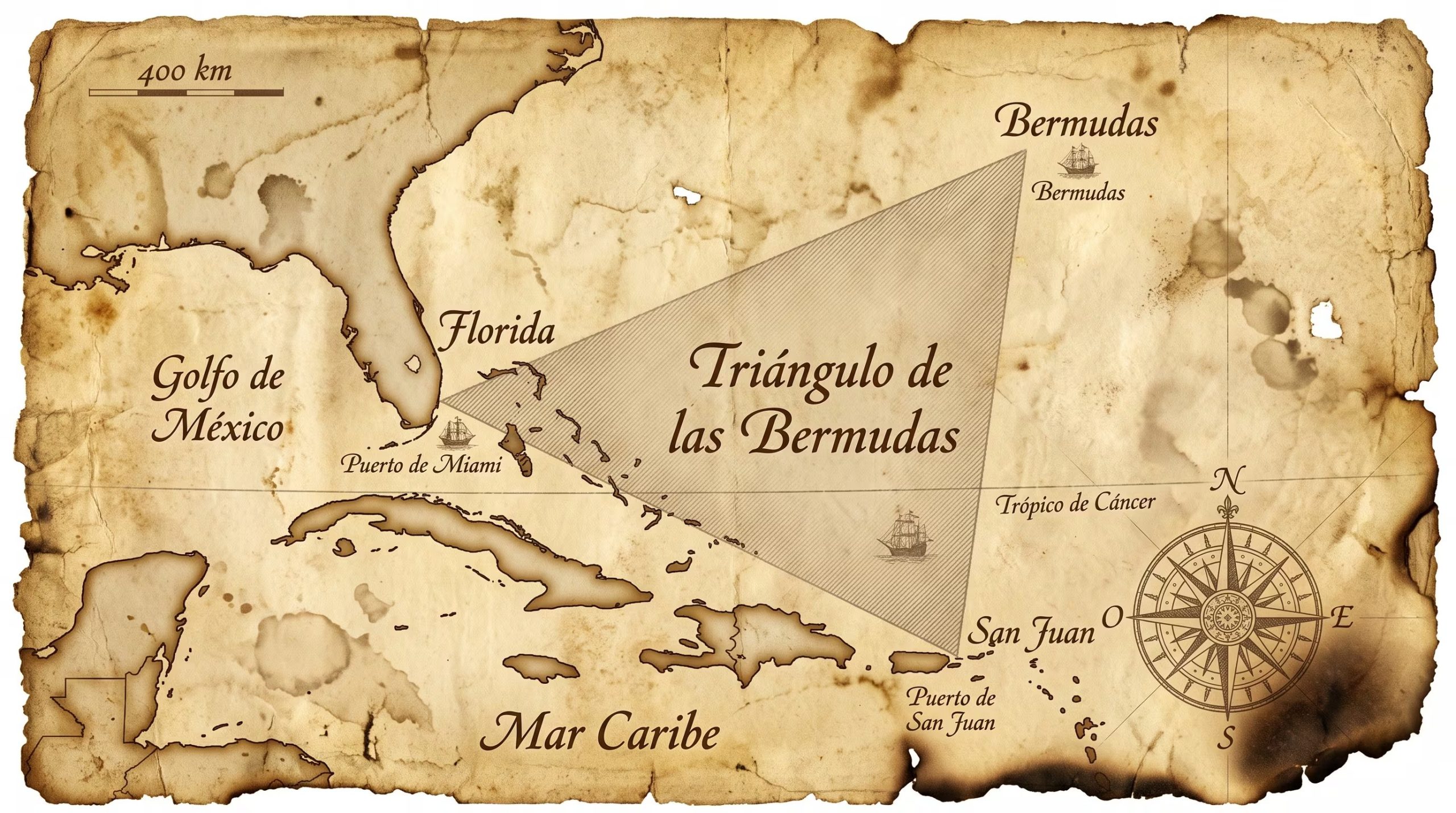 El Triángulo de las Bermudas comprende una zona del océano Atlántico delimitada de forma imprecisa entre Miami, Bermudas y San Juan de Puerto Rico (Imagen Ilustrativa Infobae)