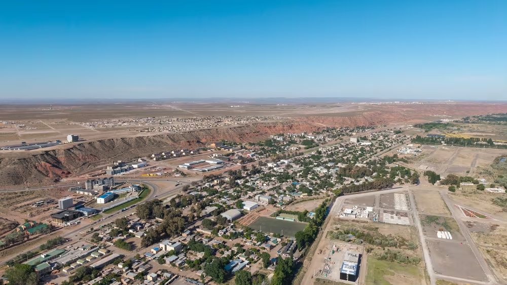 Vista aérea de Añelo, la localidad neuquina en el 