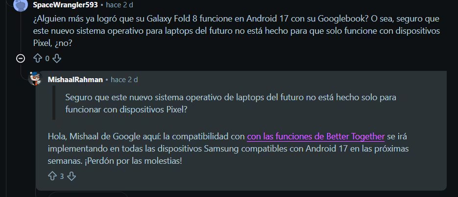 Google asegura que en las próximas semanas los dispositivos Samsung con Android 17 serán compatibles con el Googlebook. (Reddit)