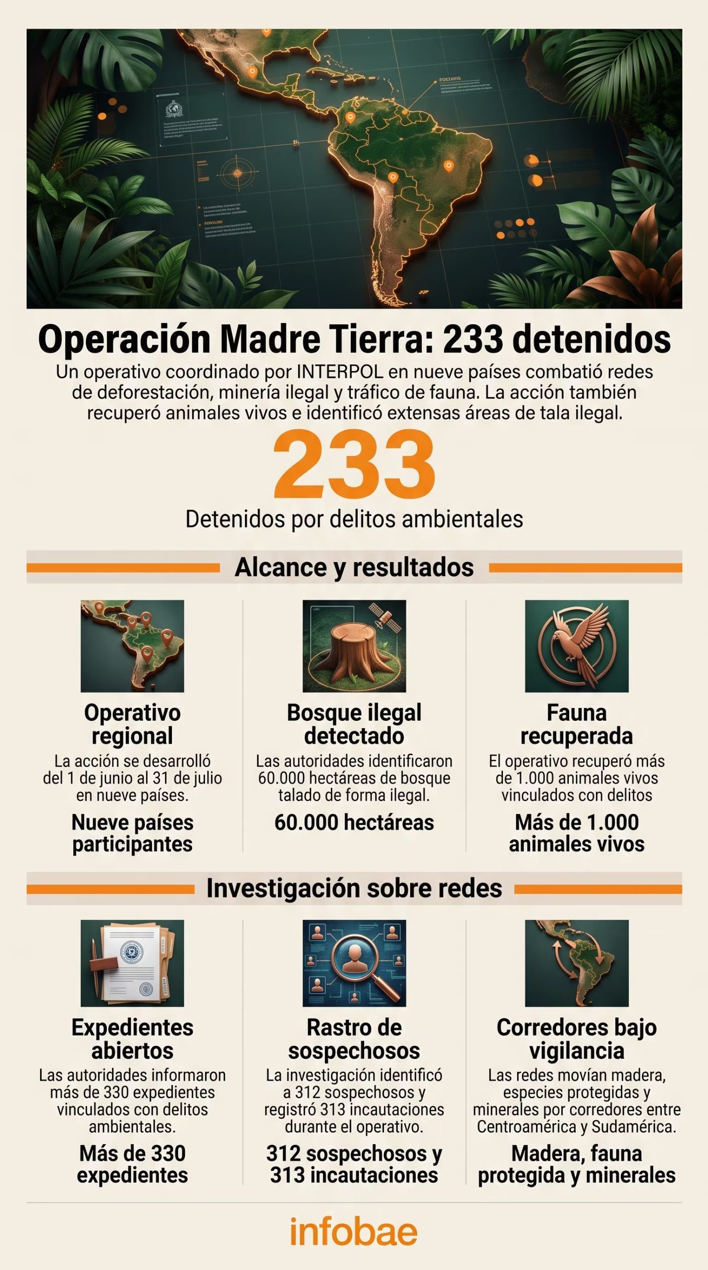 La Operación Madre Tierra de INTERPOL dejó 233 detenidos y la recuperación de más de 1.000 animales en nueve países de América Latina. (Imagen Ilustrativa Infobae)