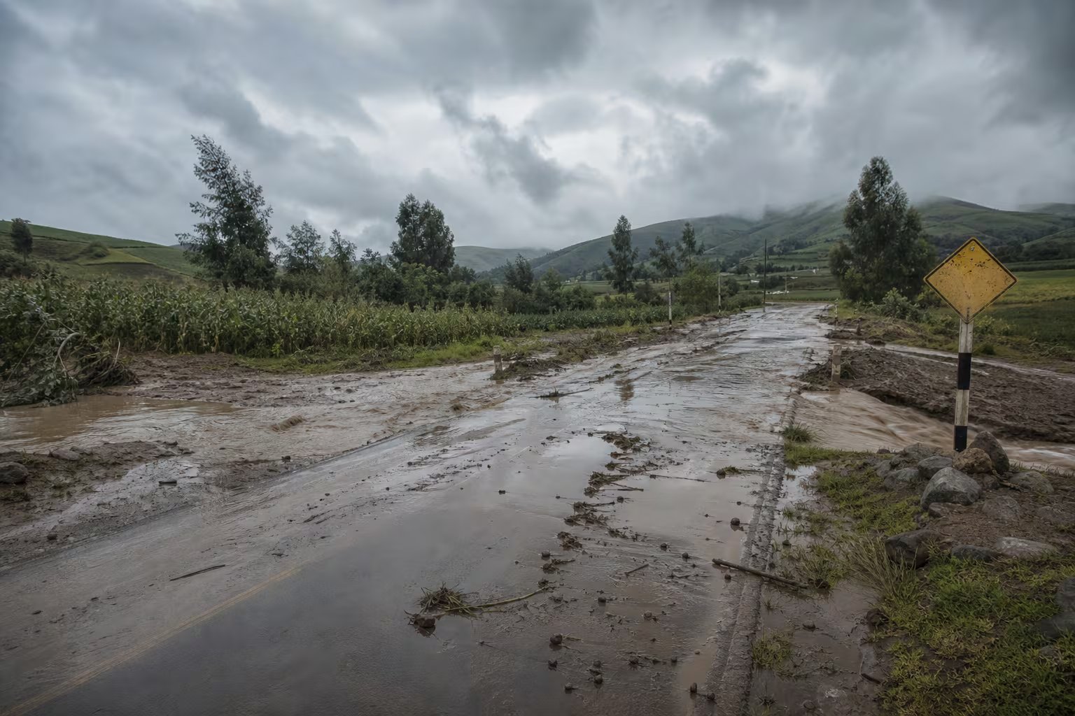 Una carretera rural en Perú permanece anegada por lodo y agua tras las intensas lluvias registradas en la zona agrícola (Imagen Ilustrativa Infobae)