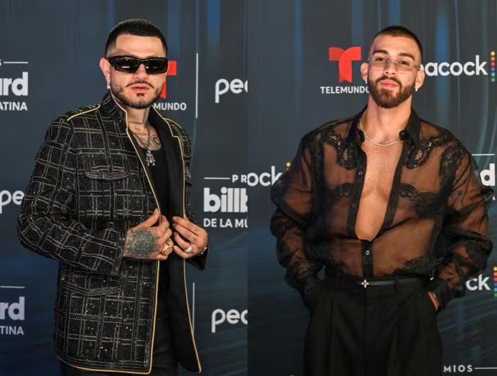 Kapo y Manuel Turizo estuvieron entre la cuota colombiana de presentaciones en vivo durante la gala de los Billboard de la Música Latina 2026 - crédito Giorgio Viera/AFP
