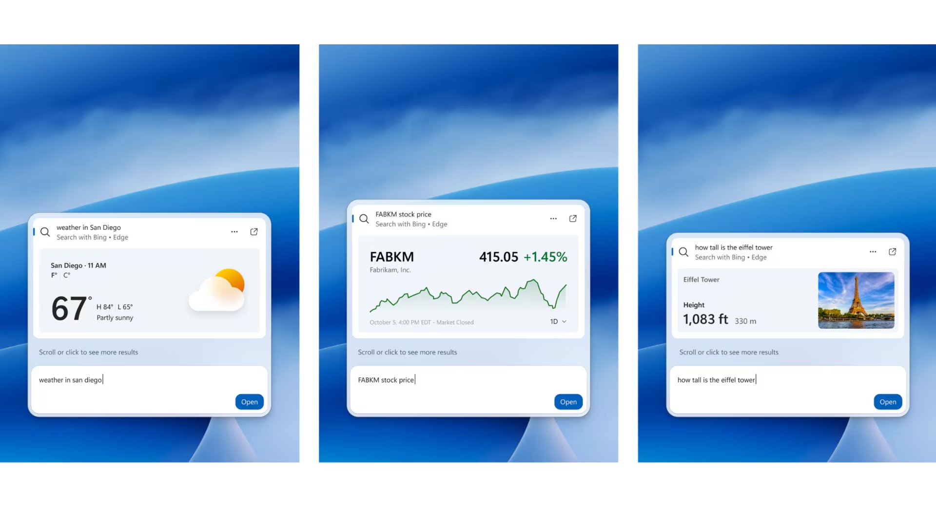 Las consultas sobre clima mostrarán tarjetas en línea con datos de Bing, como temperaturas máximas y mínimas. (Microsoft)