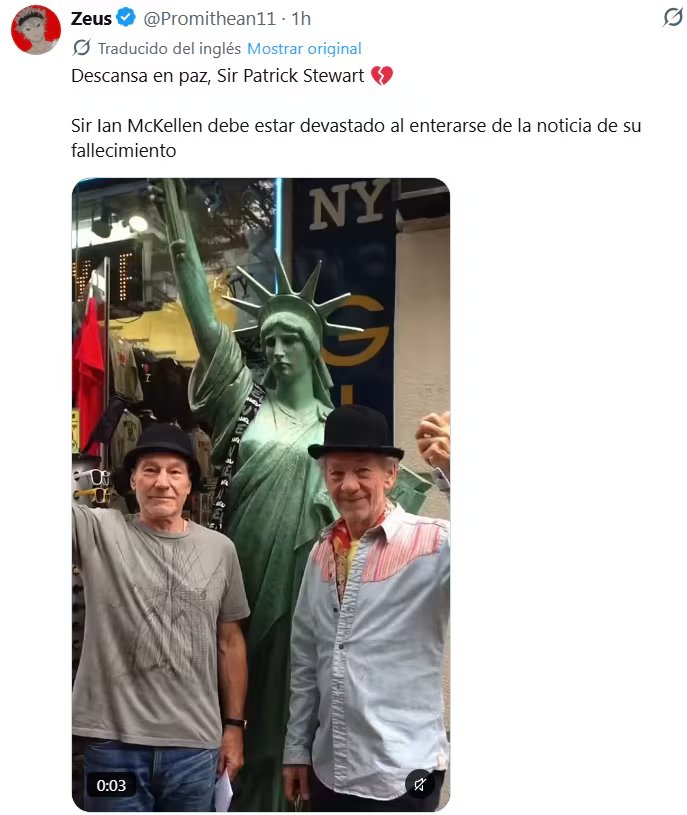 Los seguidores en redes sociales recordaron la amistad que unió a Patrick Stewart con el actor Ian McKellen.