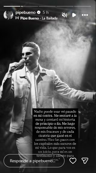 El cantante de música popular afirmó en sus redes sociales que nadie puede usar su pasado en su contra y que asume la responsabilidad de sus errores - crédito @pipebueno/Instagram