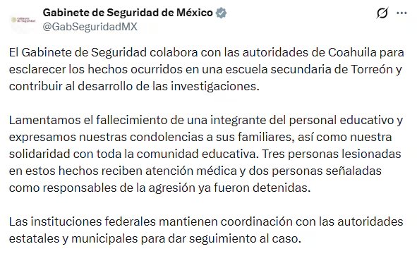 Gabinete de Seguridad expresó su solidaridad con la comunidad educativa. (Crédito: Gabinete de Seguridad)