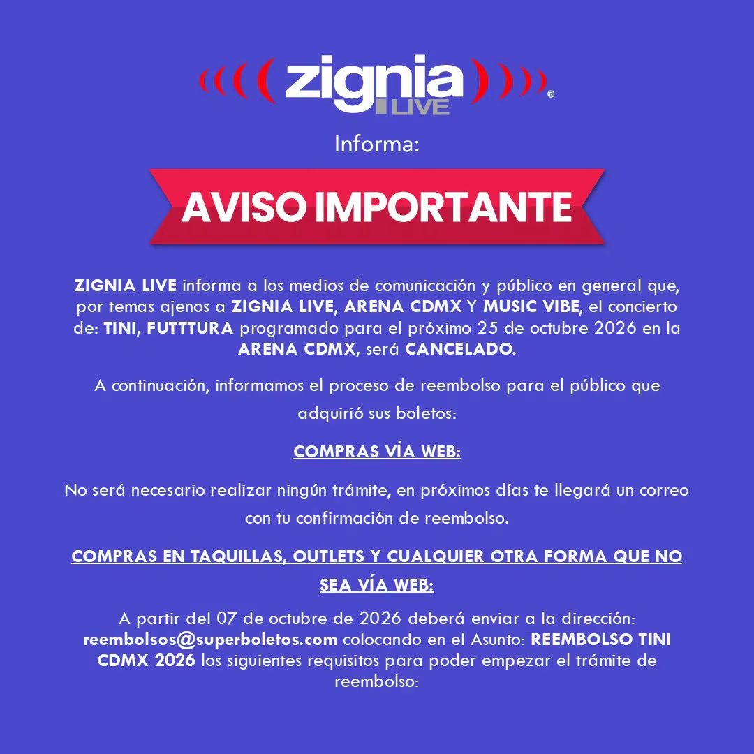 La argentina canceló su próximo concierto en la capital mexicana. (FB Superboletos)