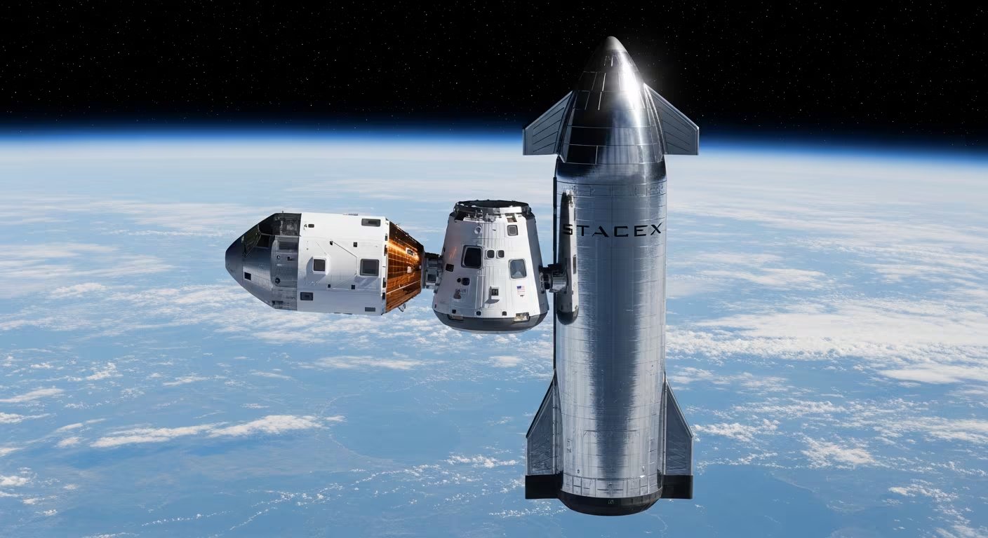 La cápsula Orión de la NASA se acoplará a la nave Starship de SpaceX en la órbita terrestre, marcando un hito crucial en la colaboración espacial para futuras misiones. (Imagen Ilustrativa Infobae)